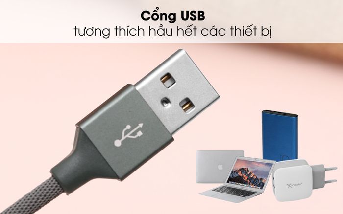 Cổng USB tương thích được với nhiều thiết bị - Cáp Lightning 1m Xmobile LTL-01X Xanh rêu