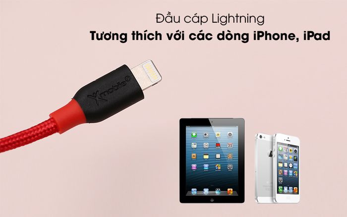 Kết nối Lightning - Cáp Lightning 1m Xmobile DR-L001X Đỏ đen
