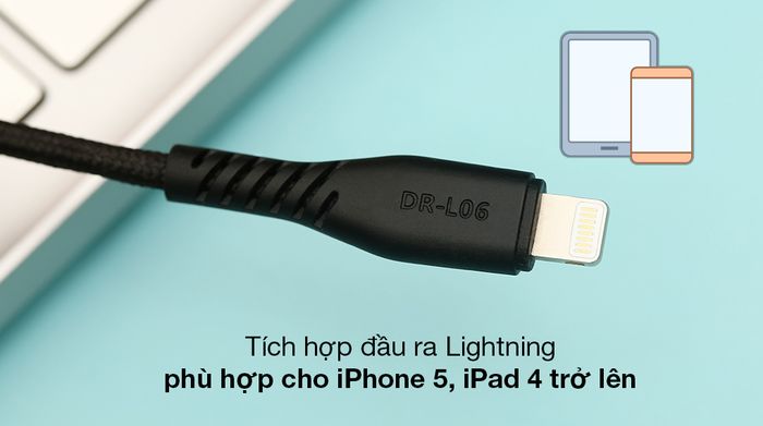 Cáp Lightning 20cm Xmobile DR-L06 - Đầu ra Lightning chuẩn 5V - 2.4A