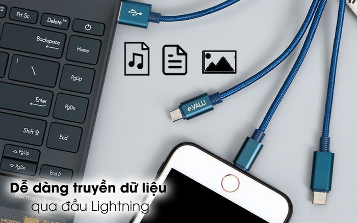Cáp 3 đầu Lightning Type C Micro 1m eValu Spanker B 2 - Tiện di chuyển, sao lưu tài liệu