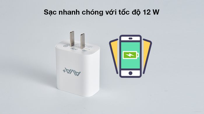 Adapter sạc 2.4A Dual AVA+ JC20 Trắng - Công suất sạc lên tới 12 W