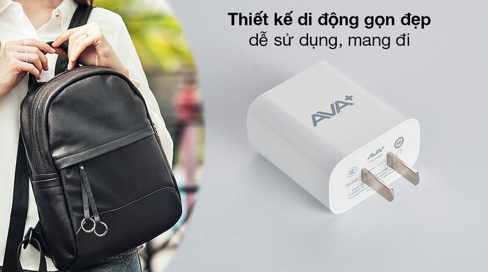Adapter sạc 2.4A Dual AVA+ JC20 Trắng - Ngoại hình gọn gàng, màu trắng trẻ trung