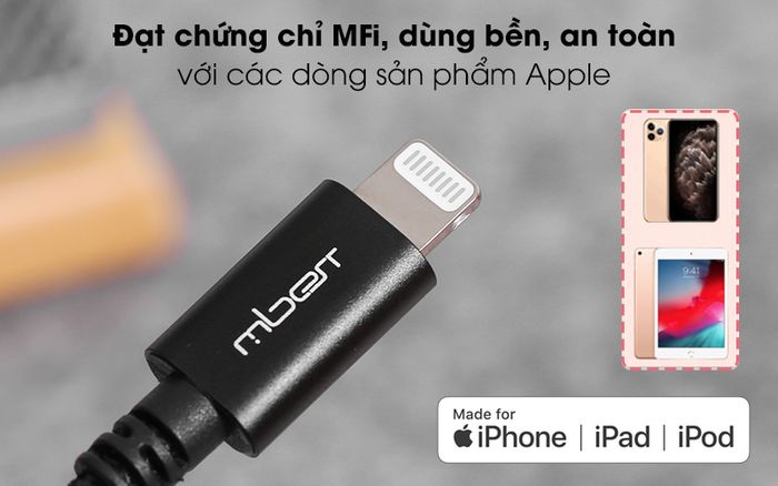 Cáp Lightning MFI 1m Mbest DS949-WB/ DS950-WB - Đầu ra Lightning
