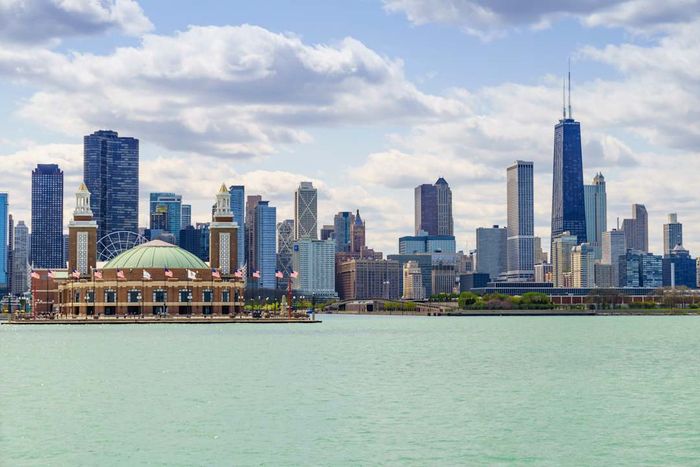 The iconic Chicago skyline rises over Lake Michigan.