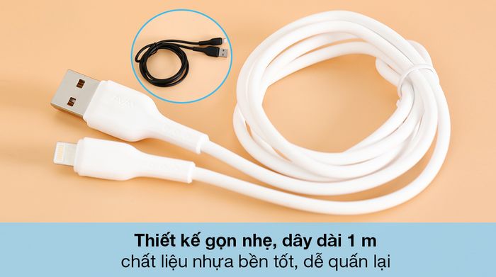 Cáp Lightning 1m AVA+ Kalf - Vẻ ngoài đơn giản, 2 phiên bản màu trắng và đen