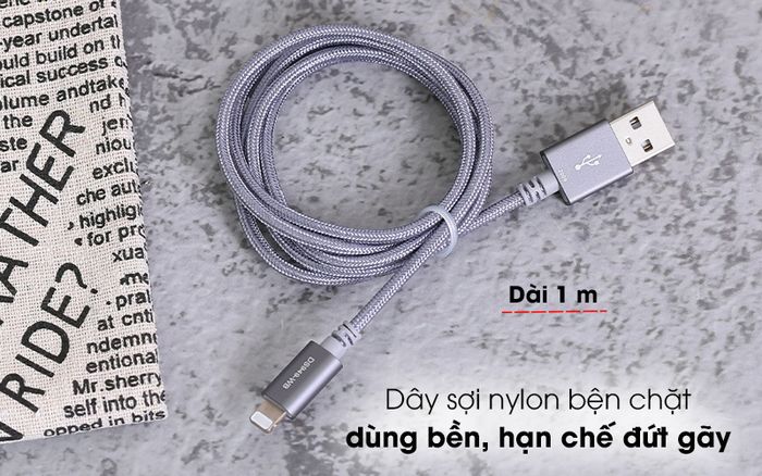 Cáp Lightning MFI 1m Mbest DS949-WB Xám - Cáp sạc Lightning màu xám thanh lịch, gọn đẹp
