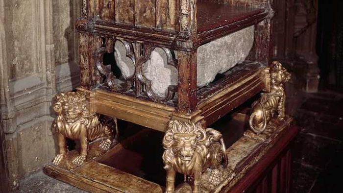 The Stone of Scone, positioned within the Coronation Chair.