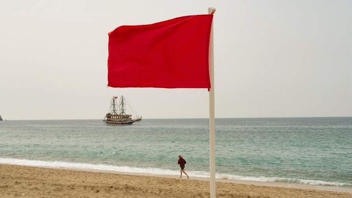 A red flag seen on a beach in Alanya, Turkey