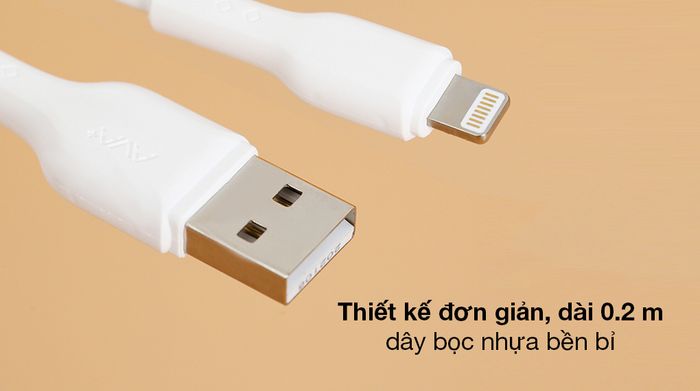 Cáp Lightning 20cm AVA+ Kalf - Bề mặt phủ màu trắng trẻ trung, độ dài 0.2 m