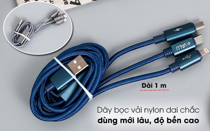 Cáp 3 đầu Lightning Type C Micro 1m eValu Spanker B 2 - Màu xám và xanh biển năng động, chất liệu dây bền tốt