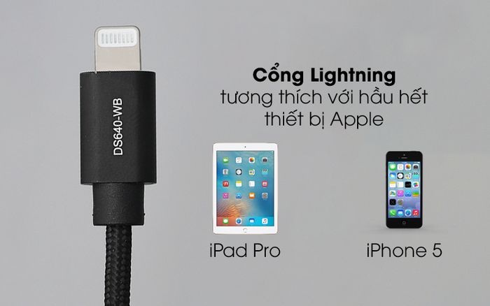 Cáp Type C - Lightning MFI 1m Mbest DS640-WB Đen có cổng kết nối Lightning