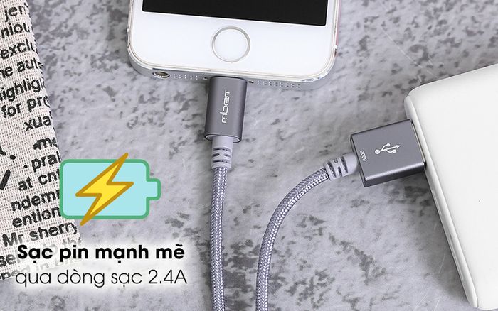 Cáp Lightning MFI 1m Mbest DS949-WB Xám - Cáp sạc Mbest nguồn ra 5V - 2.4A