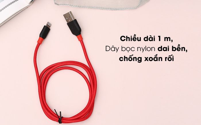Bền tốt - Cáp Lightning 1m Xmobile DR-L001X Đỏ đen