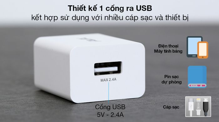 Adapter Sạc AVA+ ASUC01 - Phù hợp với các thiết bị có chuẩn USB 5V - 2.4A