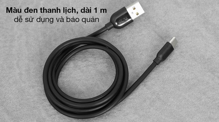 Cáp Type C AVA+ DR-T02 - Dây cáp màu đen sang trọng, nhẹ bền