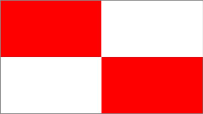 An illustration of a red and white quartered beach flag
