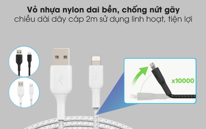 Bền tốt - Cáp Lightning MFI 2m Belkin CAA002