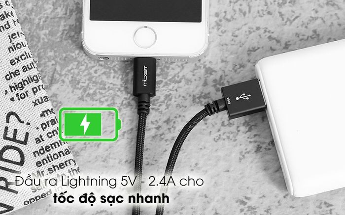 Cáp Lightning MFI 1m Mbest DS949-WB/ DS950-WB - Tốc độ sạc pin cao với dòng điện 2.4A