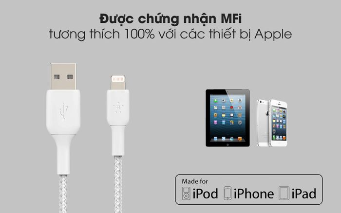 Chứng nhận MFi - Cáp Lightning MFI 2m Belkin CAA002