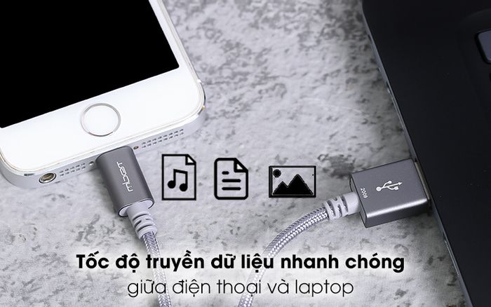 Cáp Lightning MFI 1m Mbest DS949-WB Xám - Tốc độ truyền dữ liệu nhanh chóng