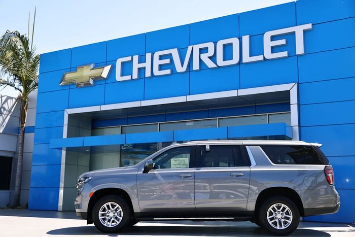 A Chevrolet Suburban available for purchase at a Chevrolet dealership in 2021.