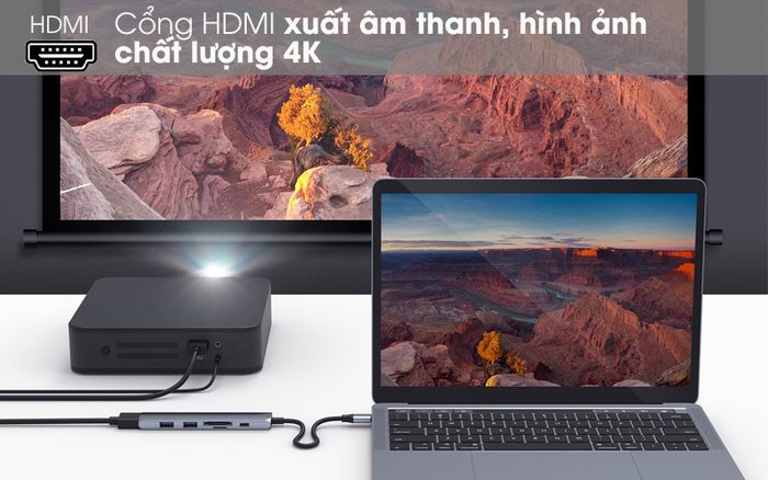 HDMI truy xuất dữ liệu chất lượng cao - Adapter chuyển đổi USB C 6 in 1 HyperDrive HD22E Xám