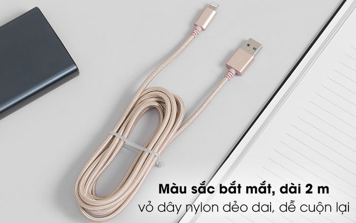 Cáp Lightning MFI 2m Mbest DS951-WB Gold - Màu sắc bắt mắt