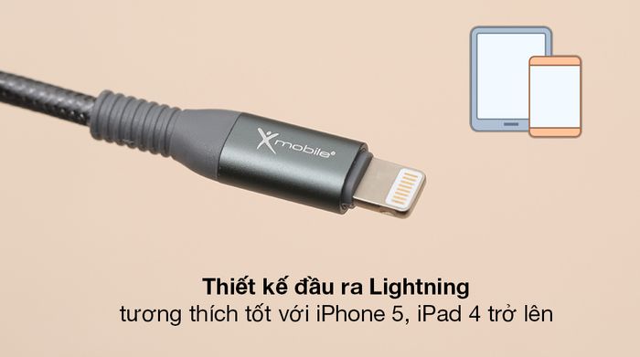 Cáp Lightning Xmobile LJET-L11 Xám - Đầu ra Lightning