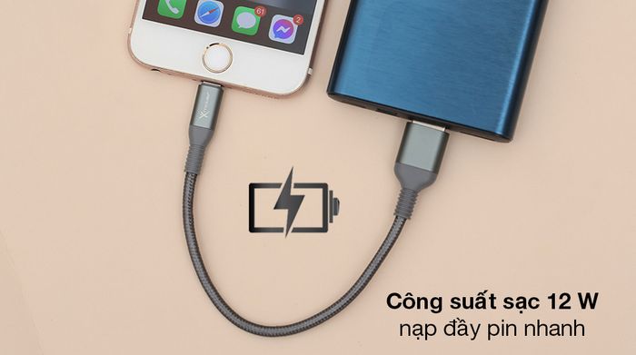 Cáp Lightning Xmobile LJET-L11 Xám - Dòng sạc mạnh mẽ 12 W