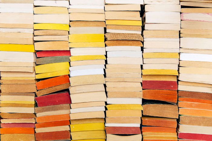 A stack of paperback books