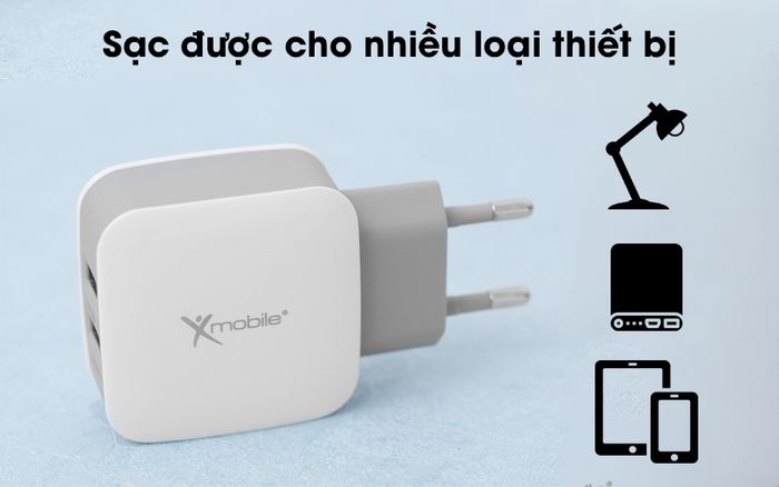 Adapter sạc 2.4A Dual Xmobile DS702 trắng sạc được cho nhiều thiết bị