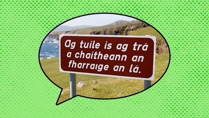 A sign written in Irish on Achill Island, Ireland.