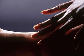 A detailed view of an adult human hand.