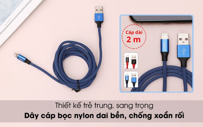 Thiết kế đẹp, tiện dụng - Cáp Lightning 2m eValu LTL-04X