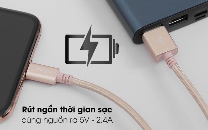 Cáp Lightning MFI 2m Mbest DS951-WB Gold - Sạc điện thoại đầy pin nhanh
