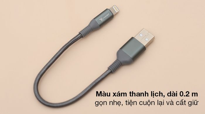 Cáp Lightning Xmobile LJET-L11 Xám - Dây cáp bền chắc, dài 0.2 m