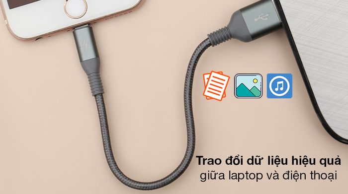 Cáp Lightning Xmobile LJET-L11 Xám - Truyền tải hình ảnh, video, tập tin dễ dàng giữa 2 thiết bị