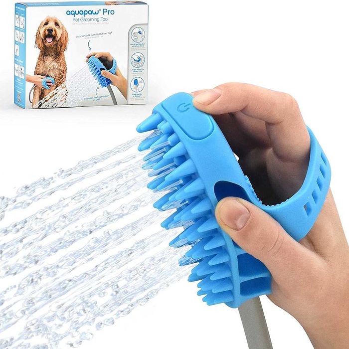 Leading pet cleanup product: Aquapaw Pro 2-in-1 Sprayer and Scrubber Tool