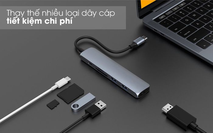 Tiện lợi, tiết kiệm - Adapter chuyển đổi USB C 6 in 1 HyperDrive HD22E Xám