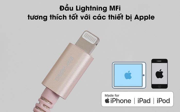 Cáp Lightning MFI 2m Mbest DS951-WB Gold - Có đầu Lightning MFi