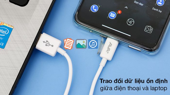 Cáp Type C AVA+ TC1000N - Dữ liệu được trao đổi mượt mà giữa điện thoại với laptop, PC