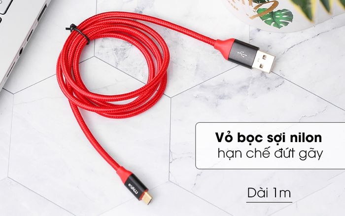 Vỏ bọc sợi nilon bền bỉ giảm khả năng đứt gãy - Cáp Micro 1m eValu LTM -01 Đỏ đen