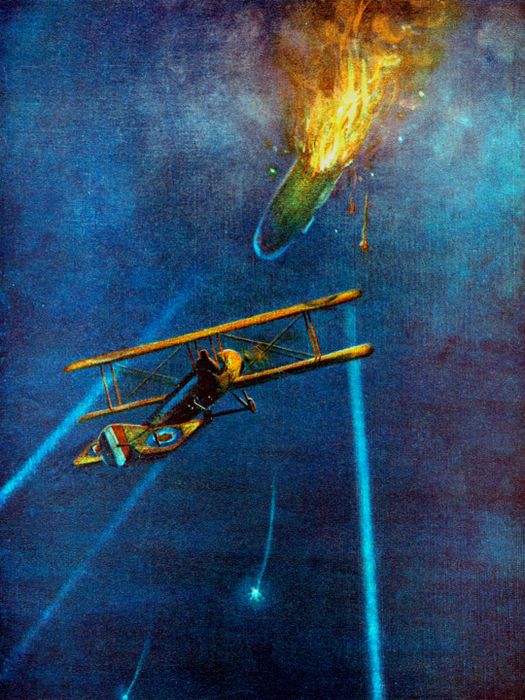 A zeppelin airship brought down during a bombing raid over London in 1916.