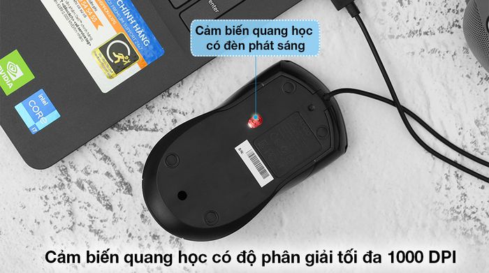 Chuột Có Dây Silent Rapoo N1200 Đen - Độ phân giải quang học đến 1000 DPI