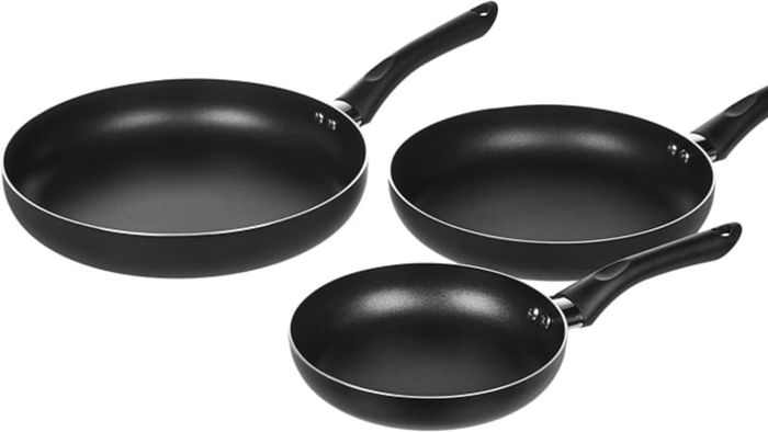 Best Amazon Basics kitchen products under $50: Amazon Basics 3-Piece Non-Stick Frying Pan Set displayed here.