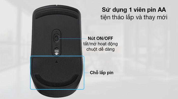 Chuột không dây Rapoo M20 Plus Đen - Năng lượng được cung cấp từ 1 viên pin AA