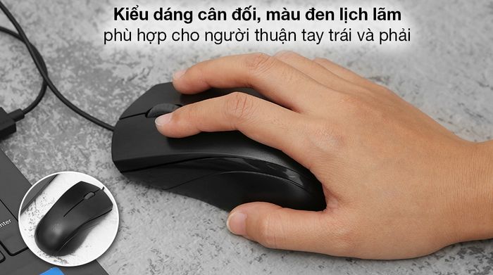 Chuột Có Dây Silent Rapoo N1200 Đen - Thiết kế cân đối