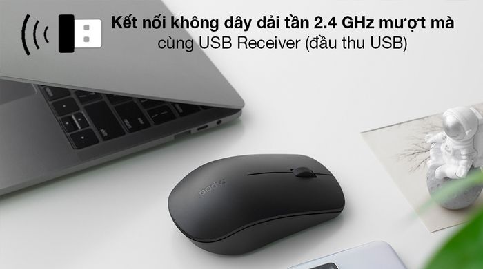 Chuột không dây Rapoo M20 Plus Đen - Đường truyền không dây cho tín hiệu ổn định đến 10 m với đầu thu USB