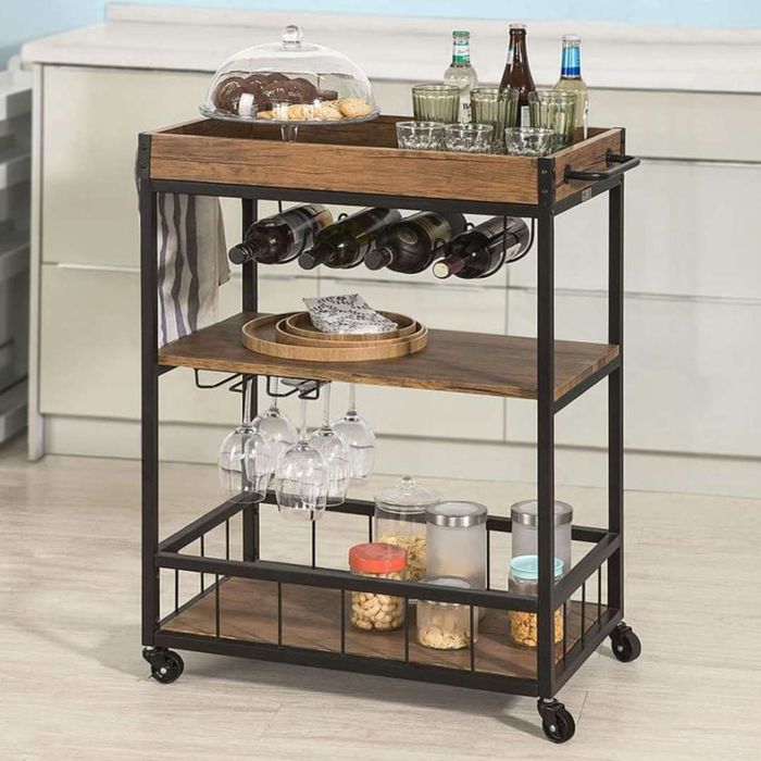 O&K Furniture Bar Serving Cart Positioned in Front of Bureau