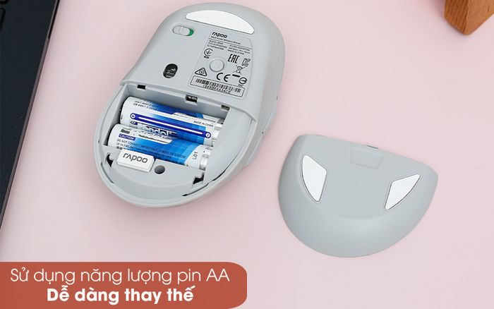 Sử dụng pin AA thông dụng - Chuột Bluetooth Silent Rapoo M500